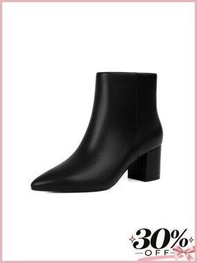 Easyfox Women's Ankle Boots Pointed Toe Faux Leather Block Heel Short Boots
